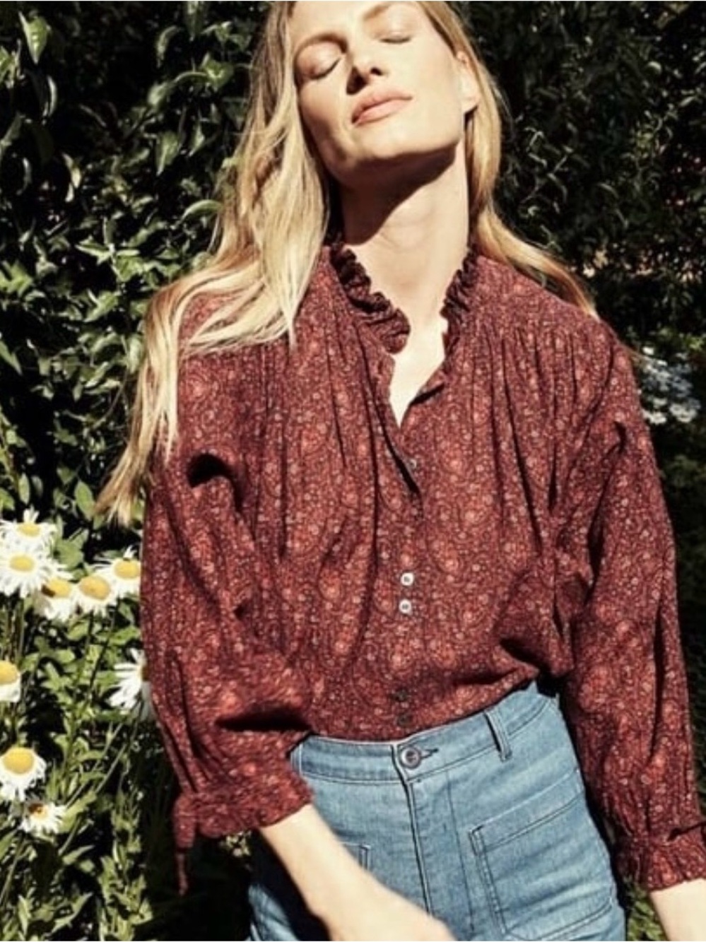 Doen Rose Top in Aubergine Prairie Paisley